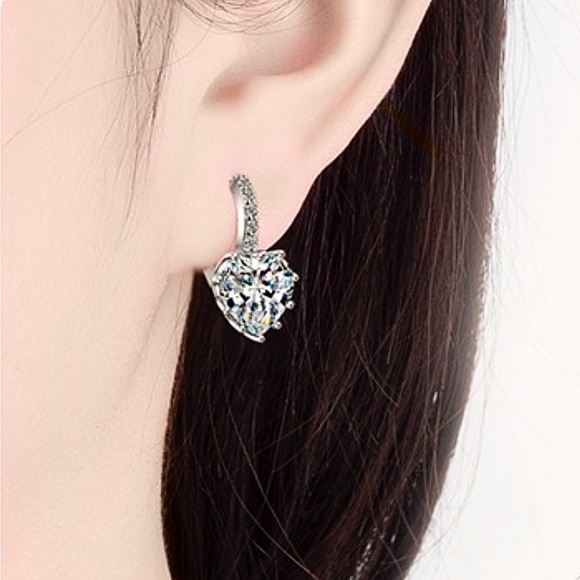 Any 2/$20!Silver Crystal Heart Lever Back Earrings - Picture 4 of 7